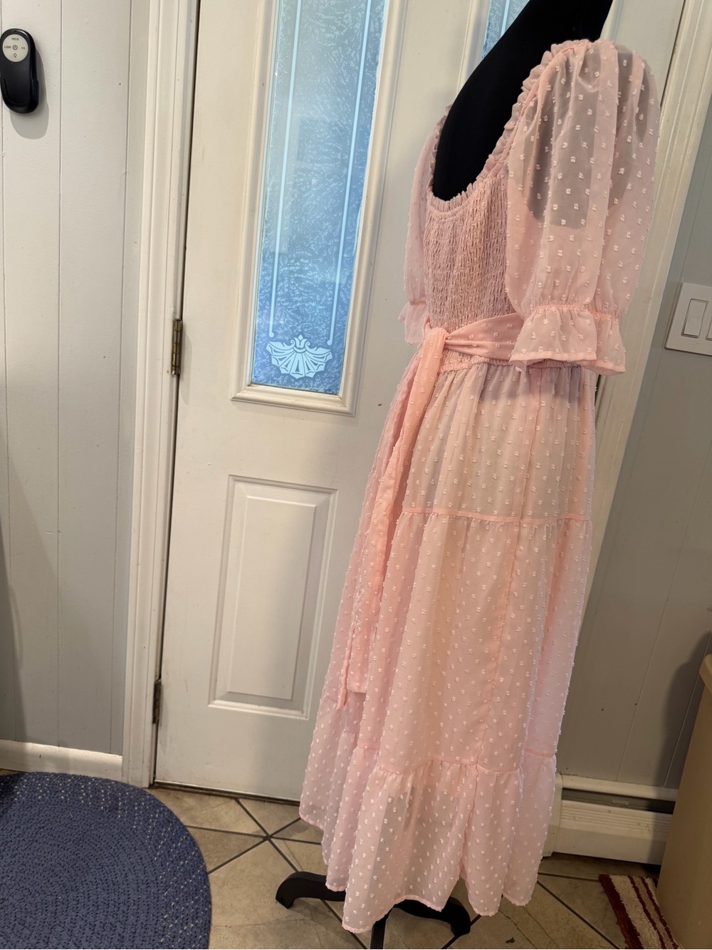Smocked Swiss Dot Maxi Dress in Light Pink - Picture 7 of 9